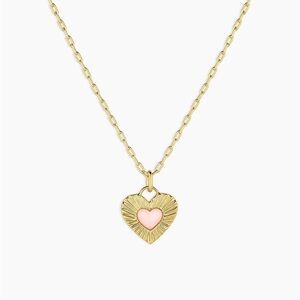 Gorjana New Rose Quartz Heart Shaped‎ Pendant Necklace 18K Gold Plated Brass